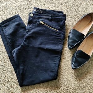 F&F Skinny Black Jeans with Gold Zippers